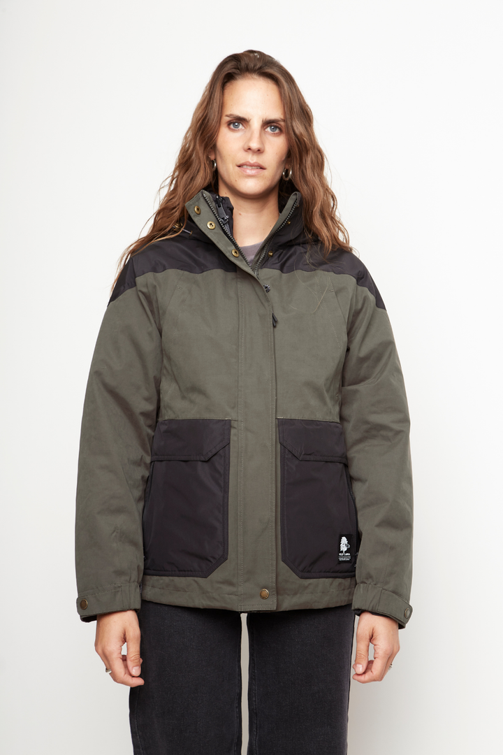 Parka Ruga 3 en 1 Reciclada Verde Militar Mujer