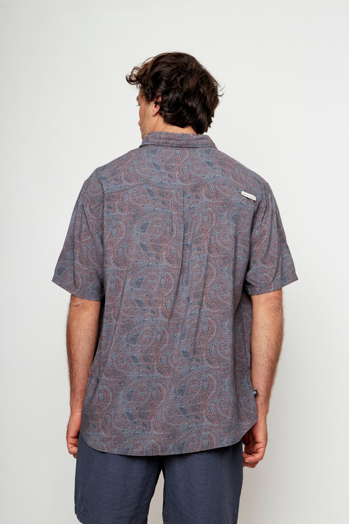 Guayabera Mero Paisley Azul Terracota Hombre ECOVERO™