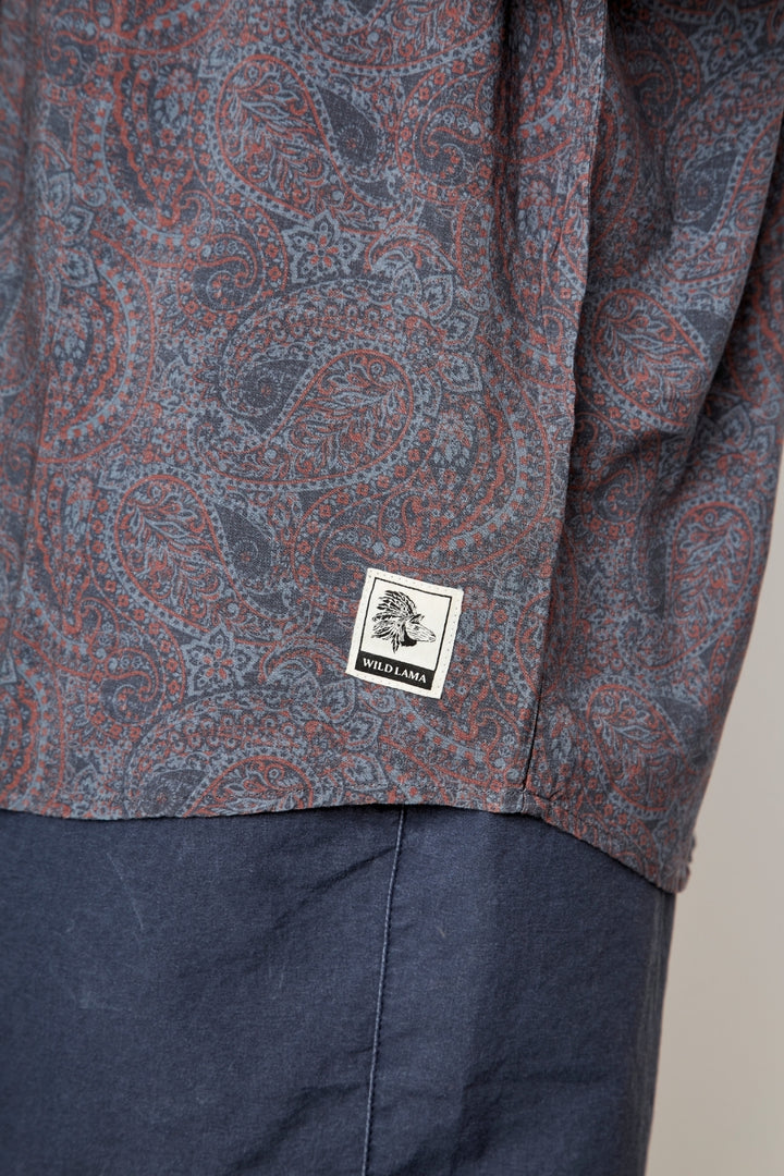 Guayabera Mero Paisley Azul Terracota Hombre ECOVERO™