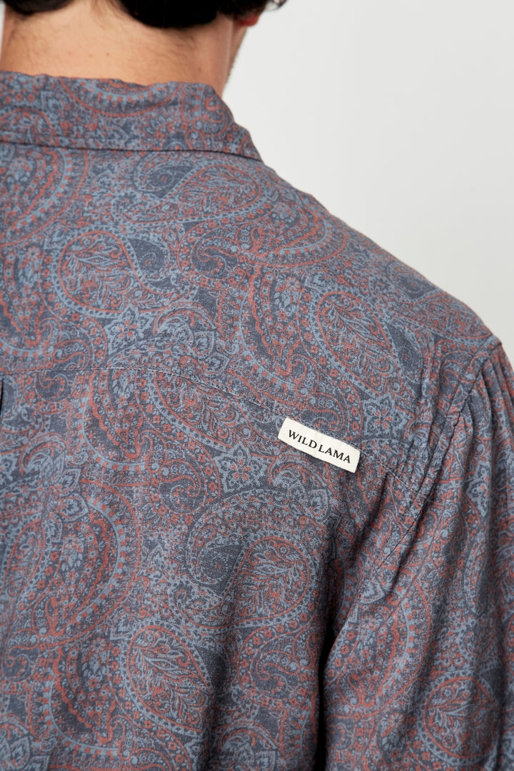 Guayabera Mero Paisley Azul Terracota Hombre ECOVERO™