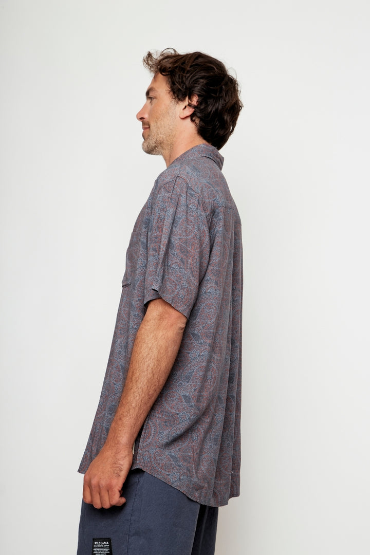 Guayabera Mero Paisley Azul Terracota Hombre ECOVERO™