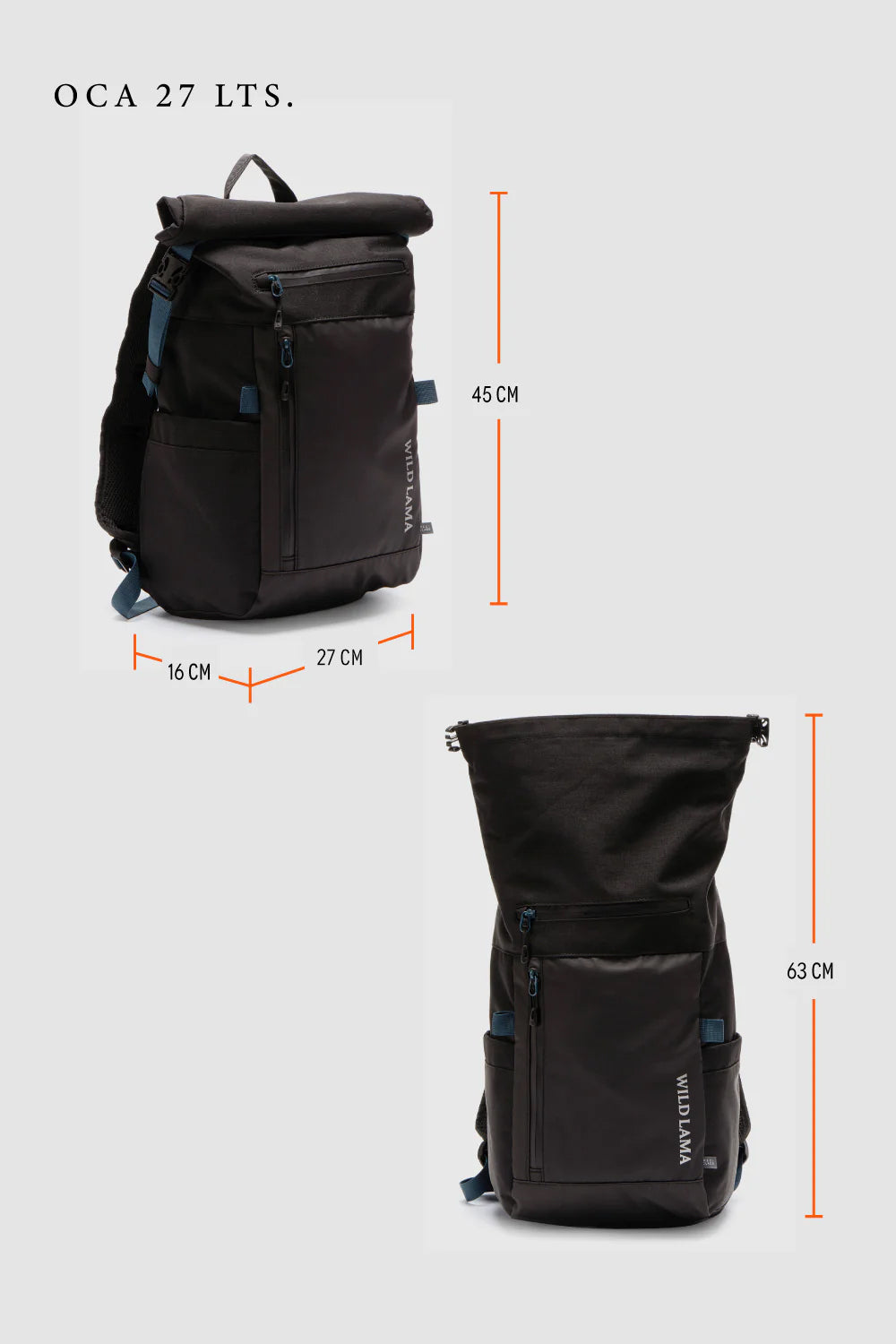 Mochila Travel Oca Reciclada Negra y Azul 27 Lts.